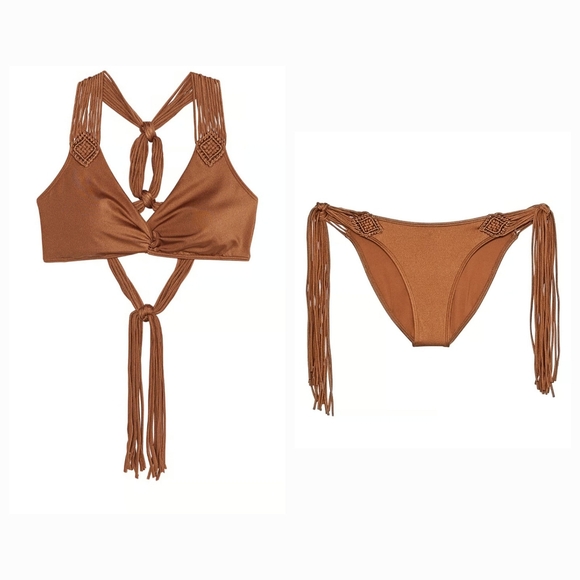 NWT Victoria's Secret Archive Swim Collection Macrame Fringe Caramel Bikini - Picture 1 of 8
